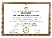 PORT SERVICES CORPORATION - CERTIFICATE OF RECOGNITION 2009