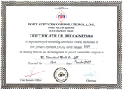 PORT SERVICES CORPORATION - CERTIFICATE OF RECOGNITION 2006